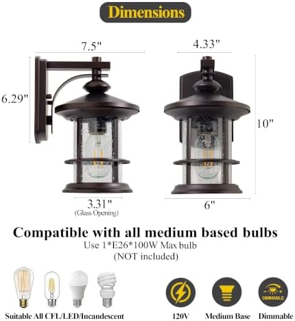 MICSIU 100W Max Vintage Farmhouse Oil Rubbed Bronze Outdoor Wall Light - Image 3