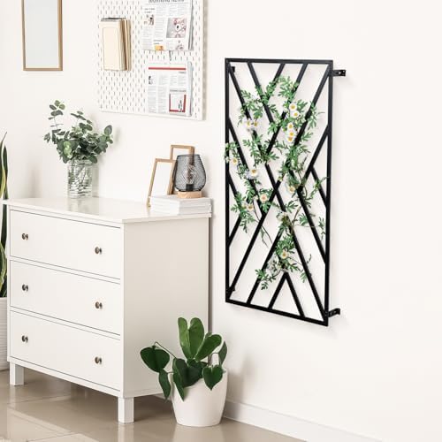 MyGift 47 x 24 Modern Wall Mounted Trellis, Matte Black Metal Geometric Design Mount Large Garden Trellis for Climbing Plants and Crawling Vines with Adjustable Support Rack - Image 6