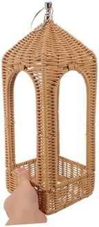 Handwoven Simulated Rattan Lantern with Hanging Design, Coffee PE - Image 4
