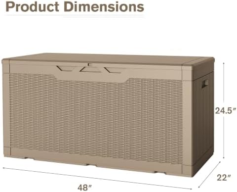JUMMICO 100 Gallon Resin Deck Box, Waterproof Outdoor Storage Box with Lockable Lid for Garden Tools, Patio Cushions (Light Brown) - Image 3