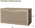 JUMMICO 100 Gallon Resin Deck Box, Waterproof Outdoor Storage Box with Lockable Lid for Garden Tools, Patio Cushions (Light Brown) - Image 3