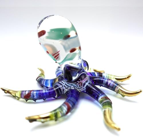 Octopus Glass Handmade Figurine – Detailed Hand-Painted Blown Glass Sea Animal Sculpture with 22K Gold Accents – Collectible Marine Life Art & Unique Ocean Gift Décor (4 inches Multi-Blue) - Image 4