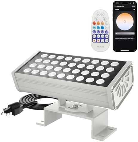Wall Washer Light – Smart LED Landscape Spotlights with 6CCT Adjustable Color Temperature, Dimmable 1%-100%, Waterproof IP65, RF Remote & App Control, Timer Function, Easy Installation by Unknown