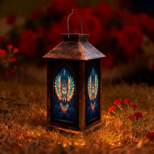 Solar Lantern Retro Stained Glass Owl Outdoor Waterproof Garden Hanging Lantern Solar Powered Lighting Outside Solar Light for Patio Yard Camping, Gifts for Women Mom by Unknown