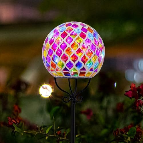 VCUTEKA Decorative Solar Garden Lights, 6" Mosaic Globe Outdoor Stake - Image 6
