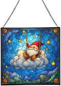 Cloud Gnome Swing Stained Glass Suncatcher – Square Hanging Window Panel for Home or Greenhouse – Whimsical Glass Art Gift for Garden Lovers, Christmas, Halloween, Father Days t3Lwaw by Custom