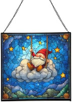 Cloud Gnome Swing Stained Glass Suncatcher – Square Hanging Window Panel for Home or Greenhouse – Whimsical Glass Art Gift for Garden Lovers, Christmas, Halloween, Father Days t3Lwaw by Custom