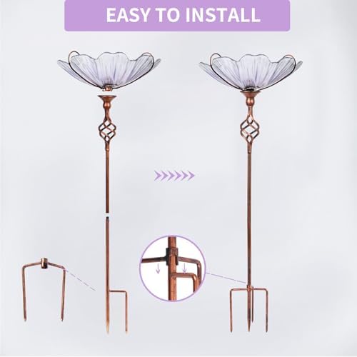 MUMTOP Glass Birdbath Birdfeeder with Metal Stake Garden Outdoor Purple - Image 6