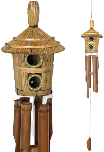 Bellaa Bamboo Wind Chimes with Bird House - 38" Handmade Japanese Style Wooden Windchime for Outdoor Garden Patio Decor - Deep Tone Musical Gift - Image 7