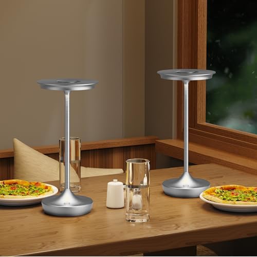 LED Cordless Table Lamp 6000mAh Rechargeable Battery Outdoor Light Silver - Image 4