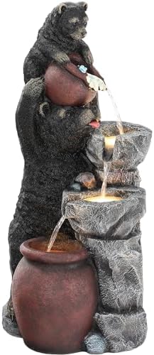 38" H Playful Twin Bear Statue Outdoor Fountain with LED Lights - Image 2