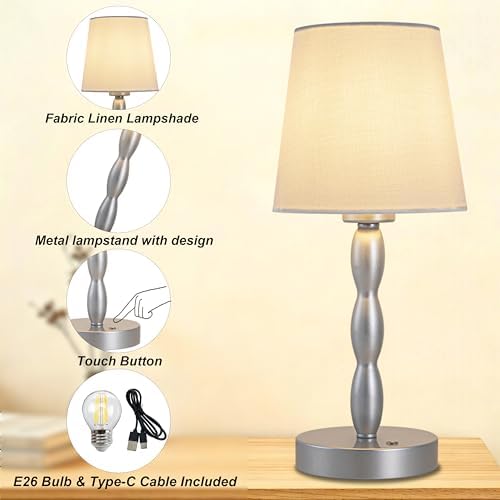 CASTLELIFE Rechargeable Cordless Table Lamp, 5000mAh Battery Powered Touch Desk Lamp, 3-Level & Stepless Dimmable Night Light, Portable Bedside Lamp for Bedroom, Outdoor, Bulb Included, Silver - Image 4