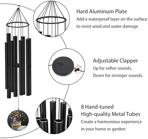 Personalized Memorial Wind Chimes, Fishing in Heaven, Sympathy Wind Chime 36inch, in Loving Memory for Loss of Loved Grandpa/Dad Loves Fishing, Memorial Gifts - Image 4