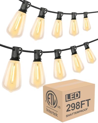Lightdot 298FT Outdoor String Lights, LED Bistro String Lights with Shatterproof ST38 Bulbs, 2200K Dimmable, Waterproof Hanging Lights for Porch, Party, Garden, Backyard, Balcony - ETL Listed by LightdotLighting