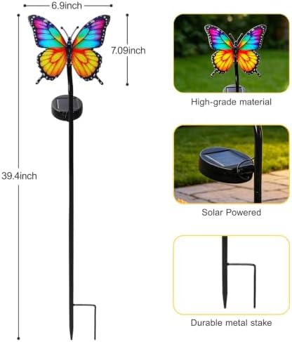 Solar Butterfly Garden Stake Light, 39.4" Outdoor Solar Garden Decor Light, Rainbow Glow Acrylic Butterfly, Auto On/Off Waterproof Yard Lawn Pathway Flower Bed Decoration - Image 2