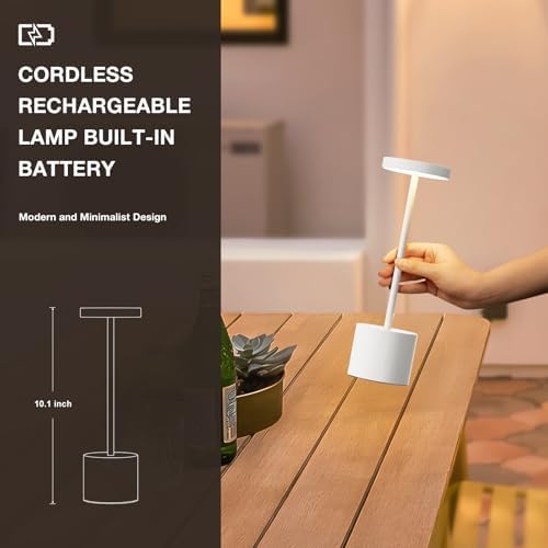 Kakanuo White Cordless Lamp Set, Rechargeable Lamp, 3 Color Temperature, LED Outdoor Wireless Lamps, Battery Operated Lamps, Stepless Dimmable, Touch Control - Image 4