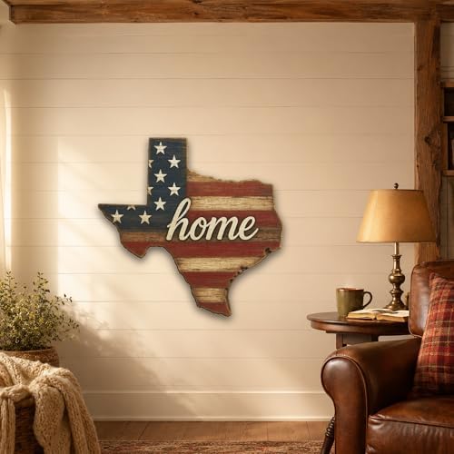 Texas "Home" State Shape Sign — Vintage American Flag Wall Decor — UV-Printed Aluminum (Not Real Wood) — Patriotic State Pride Art for Indoors & Outdoors — Made in USA - Image 5