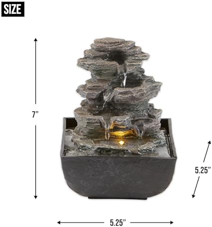 Zingz & Thingz Zen Collection Resin Tabletop LED Water Fountain, Tiered Rock, 5.25x5.25x7 - Image 6