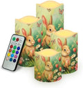 Easter Bunny Floral Flameless Candles LED Pillar Candles Battery Operated Candles with Remote and Timers Color Changing Electric Fake Plastic Candles Easter Decoration Set of 4 by Uorisanigo