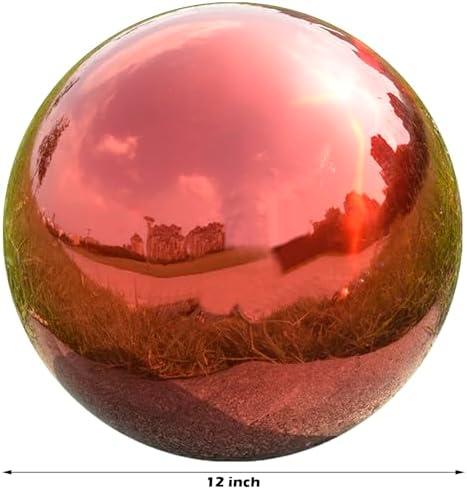 Gazing Ball Garden Mirror Outdoor - 12 Inch Outside Decorative Globe, Red - Image 2