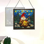 Gnome with Campfire Cooking Stained Glass Suncatcher – Square Hanging Window Panel for Home, Garden, Nursery, Halloween, Christmas, Memorial Day – Whimsical Glass Art Gift for Gnome Lovers ulz706 - Image 4