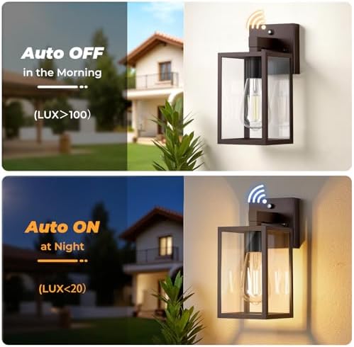 FOLKSMATE 2 Pack Dusk to Dawn Outdoor Wall Light Fixtures, Exterior Porch Light, Waterproof Wall Sconces Lanterns, Sensor Lighting Wall Mount for House Doorway Garage, Dark Chocolate - Image 5