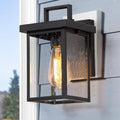 LALUZ Outdoor Wall Light, Exterior Wall Sconce Porch Light Fixture Wall Mount, Matte Black Outdoor Wall Lantern with Seeded Glass, E26 Socket Waterproof Outside Lamp for House, Patio, Garage by LALUZ