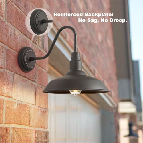 14in Dome Outdoor Gooseneck Lights for Barn, Dark Bronze Exterior Farmhouse Light Fixture with Wall Mount, Outside Goose Neck Wall Sconce for Patio, Porch, Entryway - Image 3