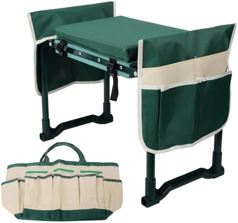 Garden Kneeler and Seat Bench with 2 Free Tool Pouch, Foldable Stool, EVA Foam Pad, with an Extra Soft Wider Cushion, and Large Tool Bag for Gardeninng Lovers by Unknown