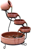 ASC Cascade Ceramic Solar Water Fountain Bowls 5 Tierd with Panel Pump Cascading Garden Decoration Bird Iron Frame by ASC