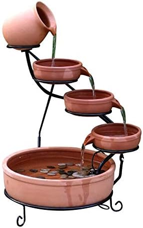 ASC Cascade Ceramic Solar Water Fountain Bowls 5 Tierd with Panel Pump Cascading Garden Decoration Bird Iron Frame by ASC