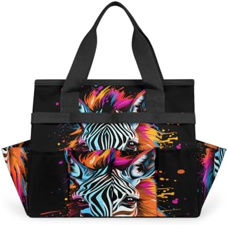 Doodle Zebra Garden Tool Bag Organizer Heavy Duty Zebra Print Gardening Tote Bag with 10 Pockets for Women Men Gardening Gifts by Home