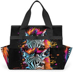 Doodle Zebra Garden Tool Bag Organizer Heavy Duty Zebra Print Gardening Tote Bag with 10 Pockets for Women Men Gardening Gifts by Home