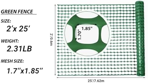 PotatoLife 2'x25' Plastic Mesh Fence for Garden with 50 Zip Ties, Green - Image 2