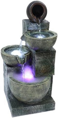 23.6" 4-Tiers Cascading Rock Water Fountain Outdoor Garden Waterfall Decor for Garden, Outside Cascading Bowls and Stacked Stones Patio Water Features Fountain with LED Light and Atomizer Wh by Unknown