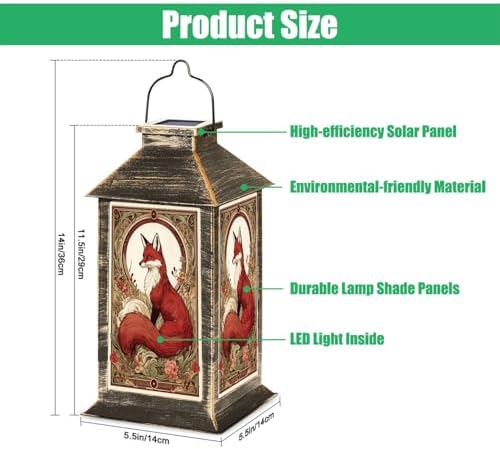 Solar Lantern Red Fox Floral Accents Vintage Art Nouveau Style Outdoor Waterproof Hanging Solar Light Outside Lights for Patio Yard House Lawn Decor Birthday Gifts for Women Mom - Image 2