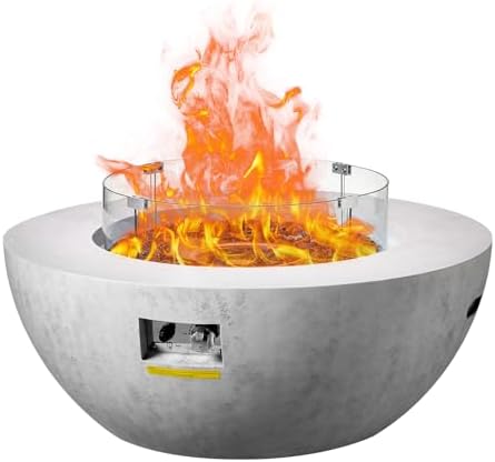 VEVOR Propane Fire Pit, Outdoor Concrete Gas Fire Pit, 39 in Tabletop with Lava Rocks, Lid,Rain Cover,Adjust Flame Height Camping Firepit for Heating, Lighting, 50000 BTU by VEVOR