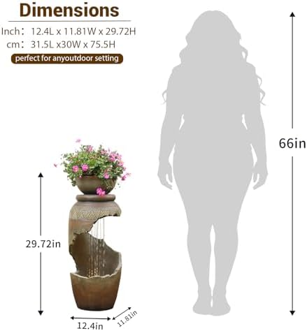 30H Spiral Outdoor Water Fountain with Bowl Planter - Image 4