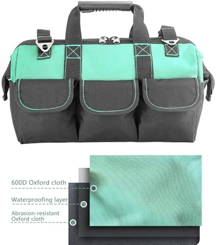 Women Garden Tools Bag 16inch Wide Mouth Tool Bag with Molded Base and Plastic-Padded, Inside Pockets for Tool Storage and Organization,600D polyester fabric (Teal color) - Image 5