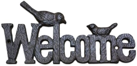 Cast Iron Antique Rustic Style Birds Welcome Plaque Sign Garden Ranch Wall by Unknown