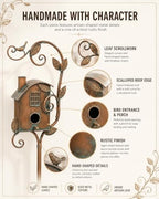 Handmade Iron Birdhouse Metal Garden Stake Bird House with Pole Stand - Image 6