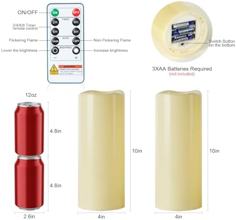 5plots Large Waterproof Flameless Candles 4"x10" Ivory LED Pillar Set of 2 - Image 5