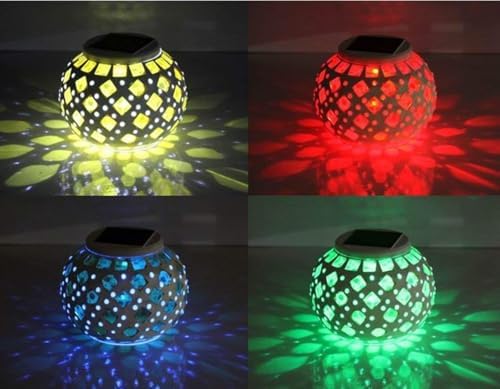 Solar Night Lights for, Mosaic Glass Ball Garden Lights, for Bedroom Party Garden Patio Yard Decoration Lighting Solar Outdoor Table Lamp (Yellow Square) - Image 3
