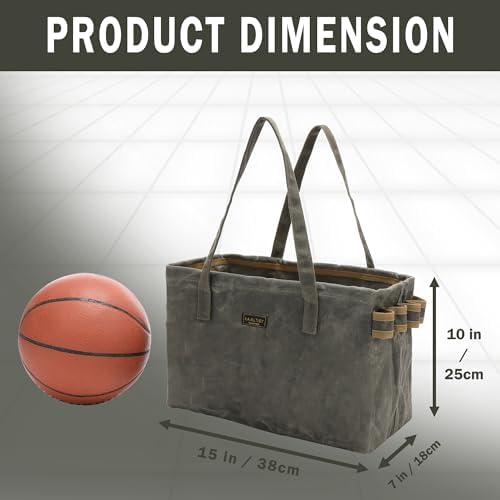 Canvas Tool Tote Bag | 16OZ Waxed Canvas Tool Carrying Bag - with 8 Pockets & Top Metal Support Rods, Rectangular Top Open Tool Tote Bag for Chisels Wrench Hammer Level | Army Green - Image 2