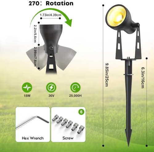 6 Pack Low Voltage Landscape Lighting, LED Garden Spotlights - Image 5