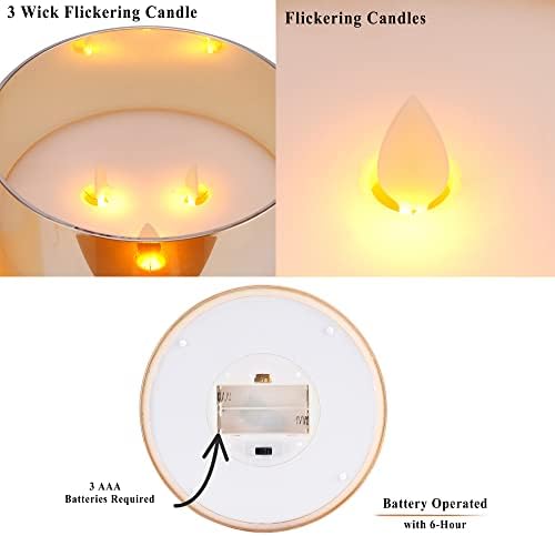 JHY DESIGN Large Moving 3 Wicks Battery Candle with 6-Hour Timer Function 6“ Dia Flameless Candle Battery Powered, Simulation 3D Glass LED Candle for Party Home Xmas Festivel Table Bar(Gold) - Image 3