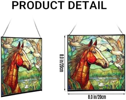 Bay Roan Horse Watching Geese Fly Over Meadow Square Suncatcher – Stained Glass Style Window Panel with Pastoral Scene, Custom Decorative Hanging Art for Equestrian Home, Christmas 1YhChC - Image 2