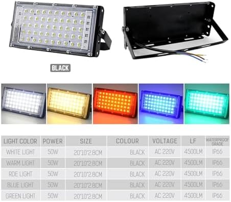 50W Led RGB Flood Light Lamp Ac 220 Outdoor Floodlights Ip66 Waterproof Reflector Led Spotlight Red Green Blue Garden Lighting for Court,Garden,Warehouse,Red Light - Image 5