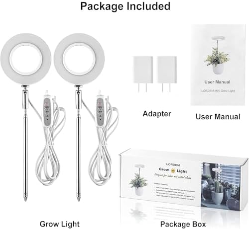 LORDEM Grow Light, Full Spectrum LED Plant Light for Indoor Plants, Height Adjustable Growing Lamp with Auto On/Off Timer 4/8/12H, 4 Dimmable Brightness, Ideal for Small Plants, 4 Packs - Image 6