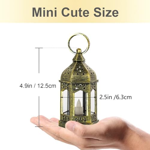 Mini Lantern with Flickering LED Candles Set of 20, Hewory Gold Vintage Decorative Hanging Candle Lanterns for Halloween, Christmas, Wedding Decorations, Party, Table Centerpiece, Battery Included - Image 2
